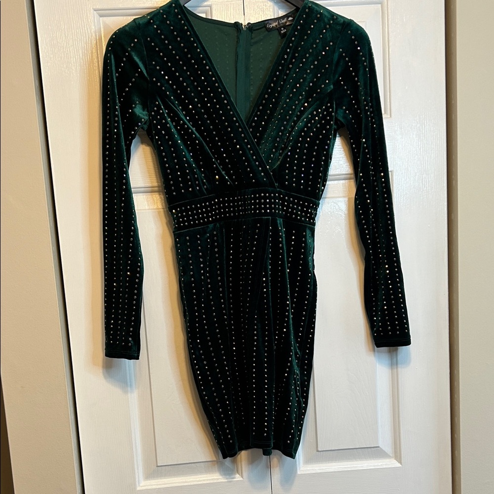 Crystal Doll Green Velvet Studded Dress